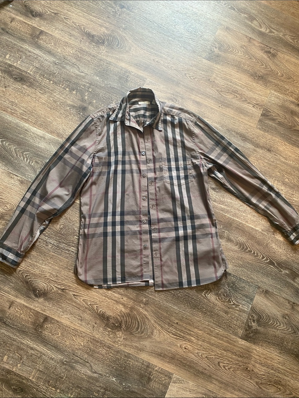 Burberry Men's Plaid Button-Down Shirt in Brown and Black